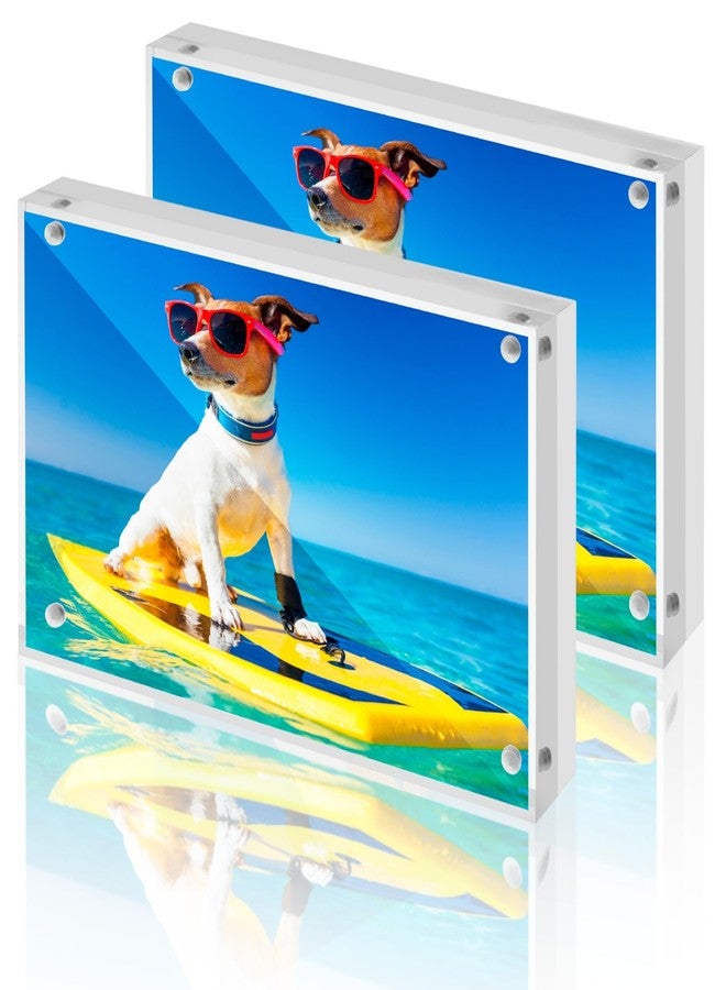 CATIFLIN 4x6 Magnetic Acrylic Frames 2 Pack, Double Sided Clear Frameless Picture Frame Blocks, 20mm Thick Photo Frames Free Standing Display for Family Photos, Certificates, Office, Artwork - Image 1